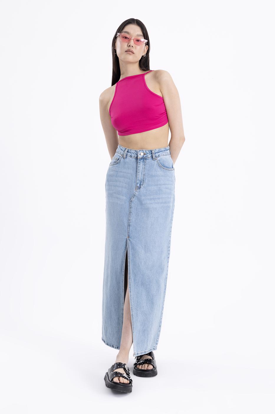 Slitted Maxi Denim Skirt L.blue