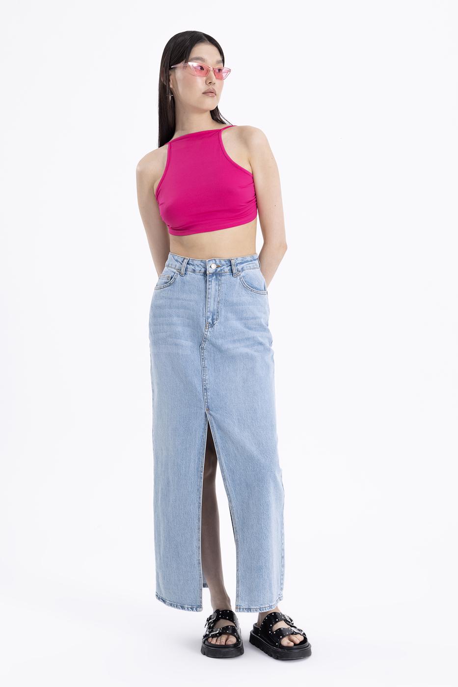 Slitted Maxi Denim Skirt L.blue