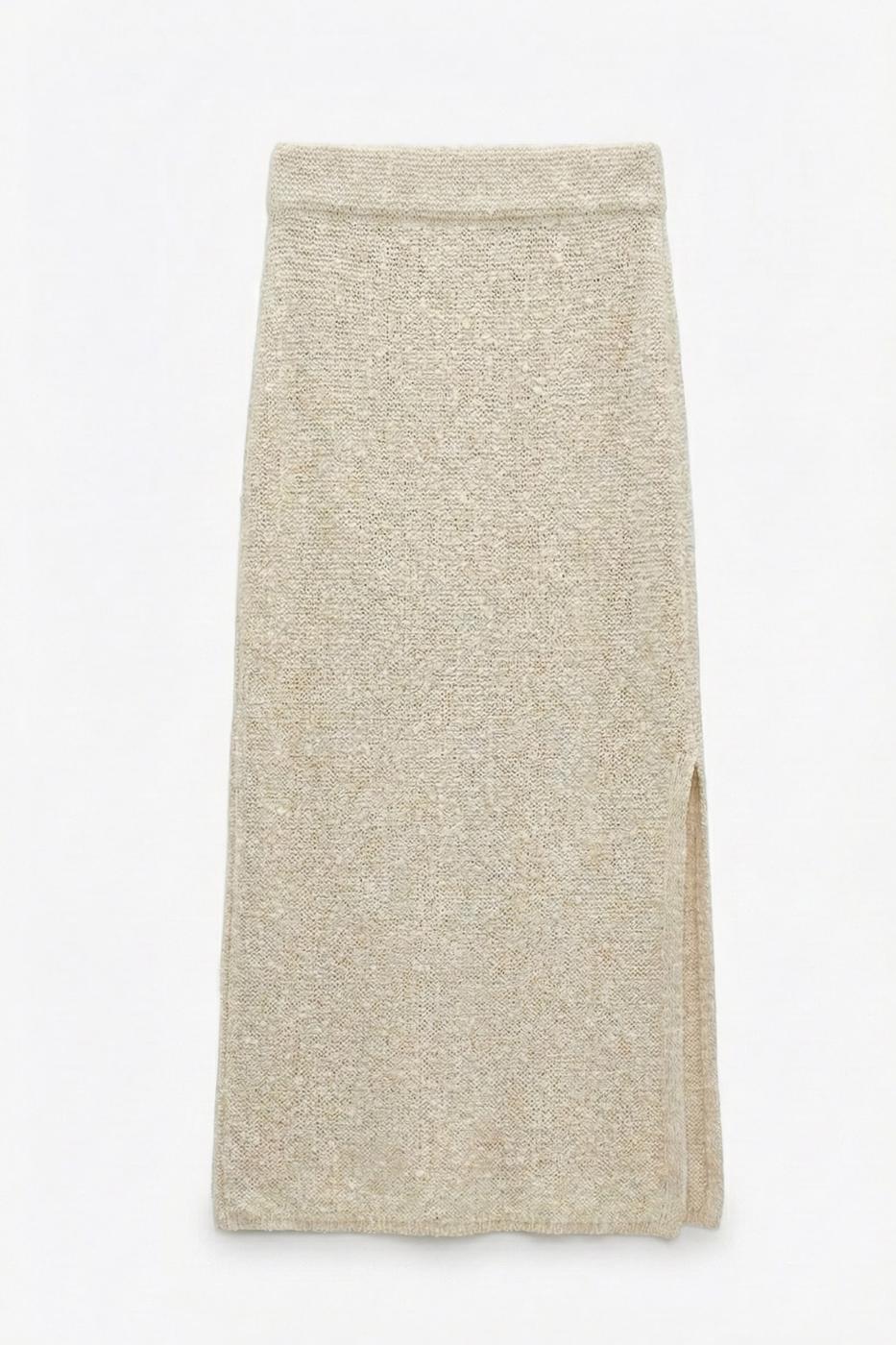 Slit Knit Maxi Slim Skirt Ecru