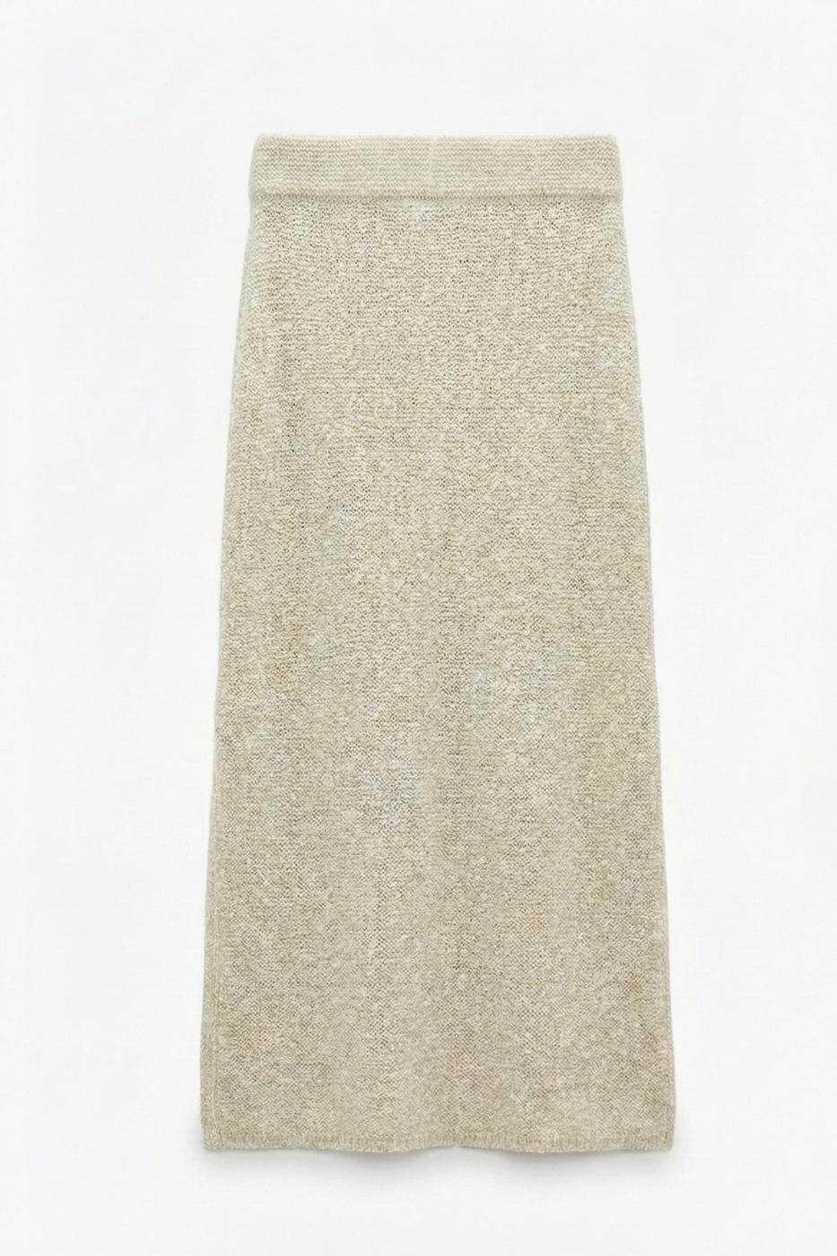 Slit Knit Maxi Slim Skirt Ecru