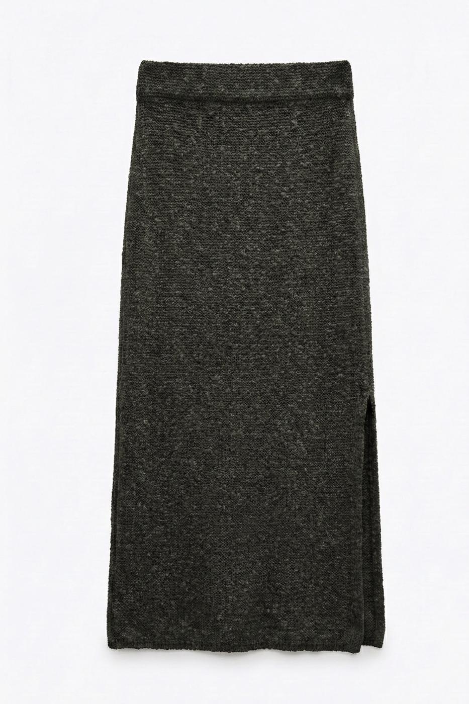 Slit Knit Maxi Slim Skirt Khaki