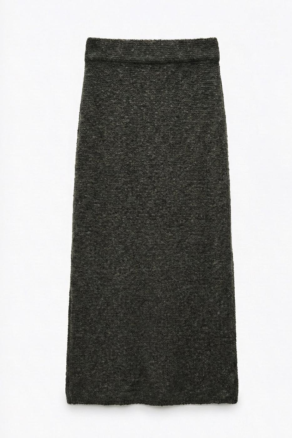 Slit Knit Maxi Slim Skirt Khaki