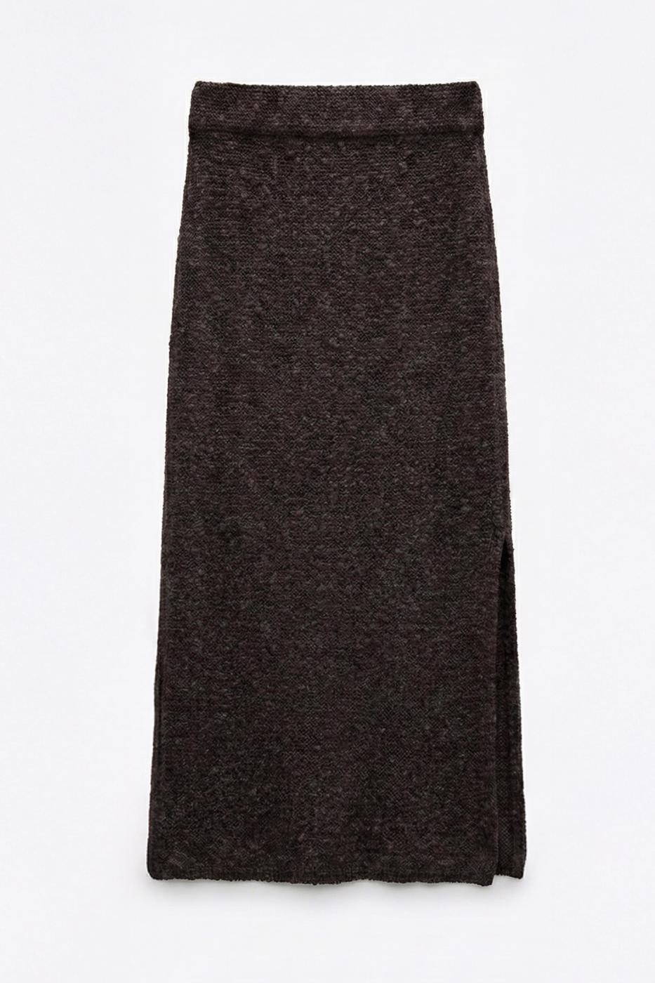 Slit Knit Maxi Slim Skirt Brown