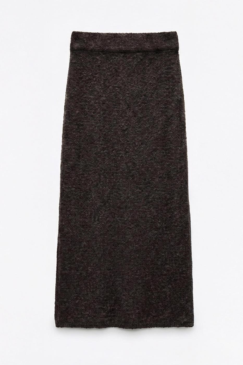 Slit Knit Maxi Slim Skirt Brown