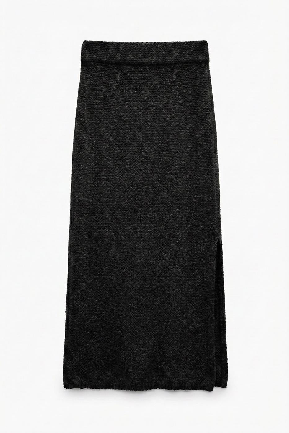 Slit Knit Maxi Slim Skirt Black