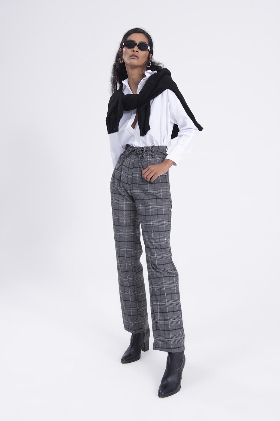 High rise plaid pants Grey