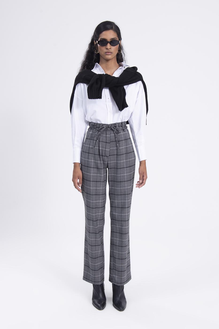 High rise plaid pants Grey