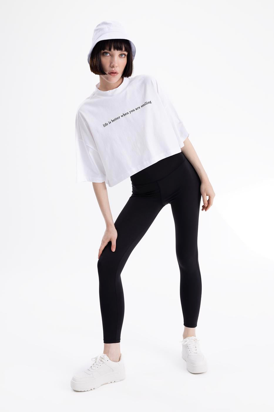 High Waisted Corsage Leggings Black