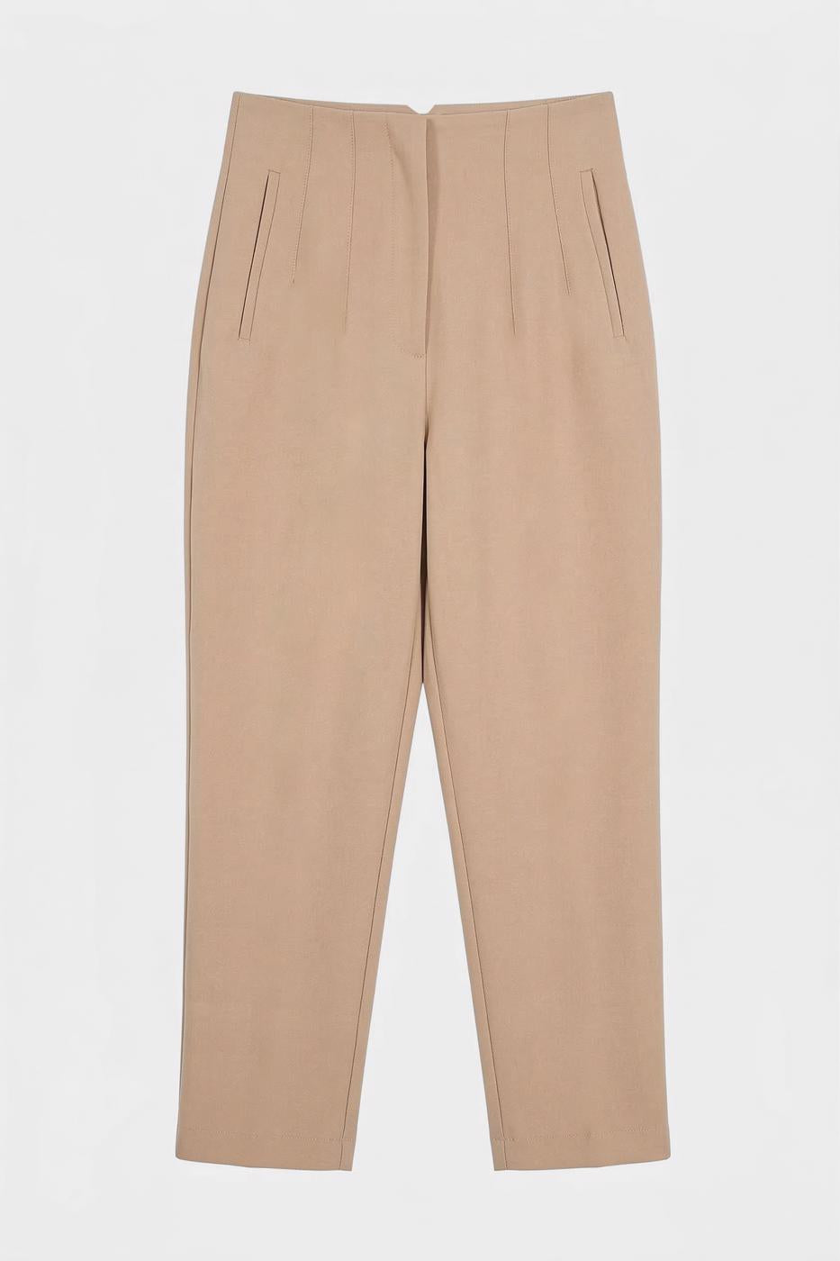 High-Waisted Darted Cigarette Pants Beige