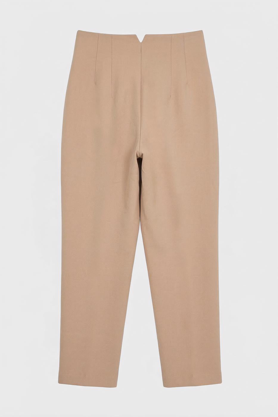 High-Waisted Darted Cigarette Pants Beige