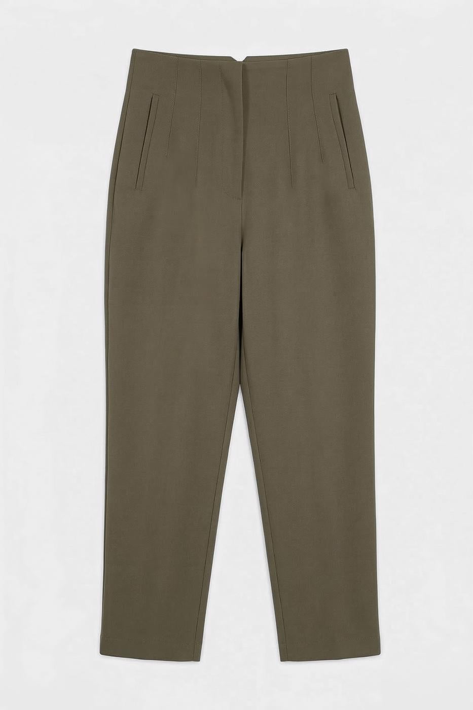 High-Waisted Darted Cigarette Pants Khaki