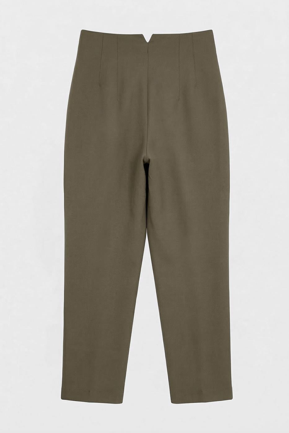 High-Waisted Darted Cigarette Pants Khaki