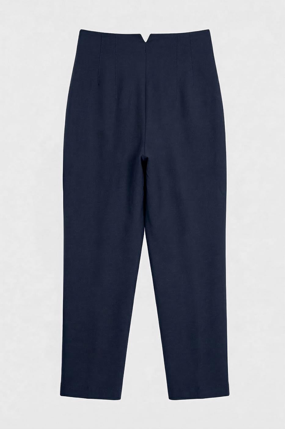 High-Waisted Darted Cigarette Pants Navy
