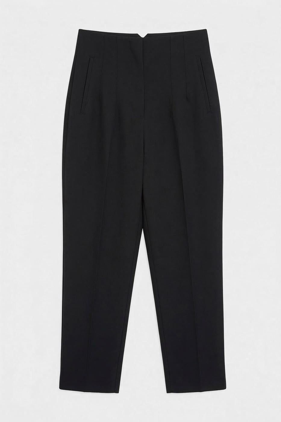 High-Waisted Darted Cigarette Pants Black