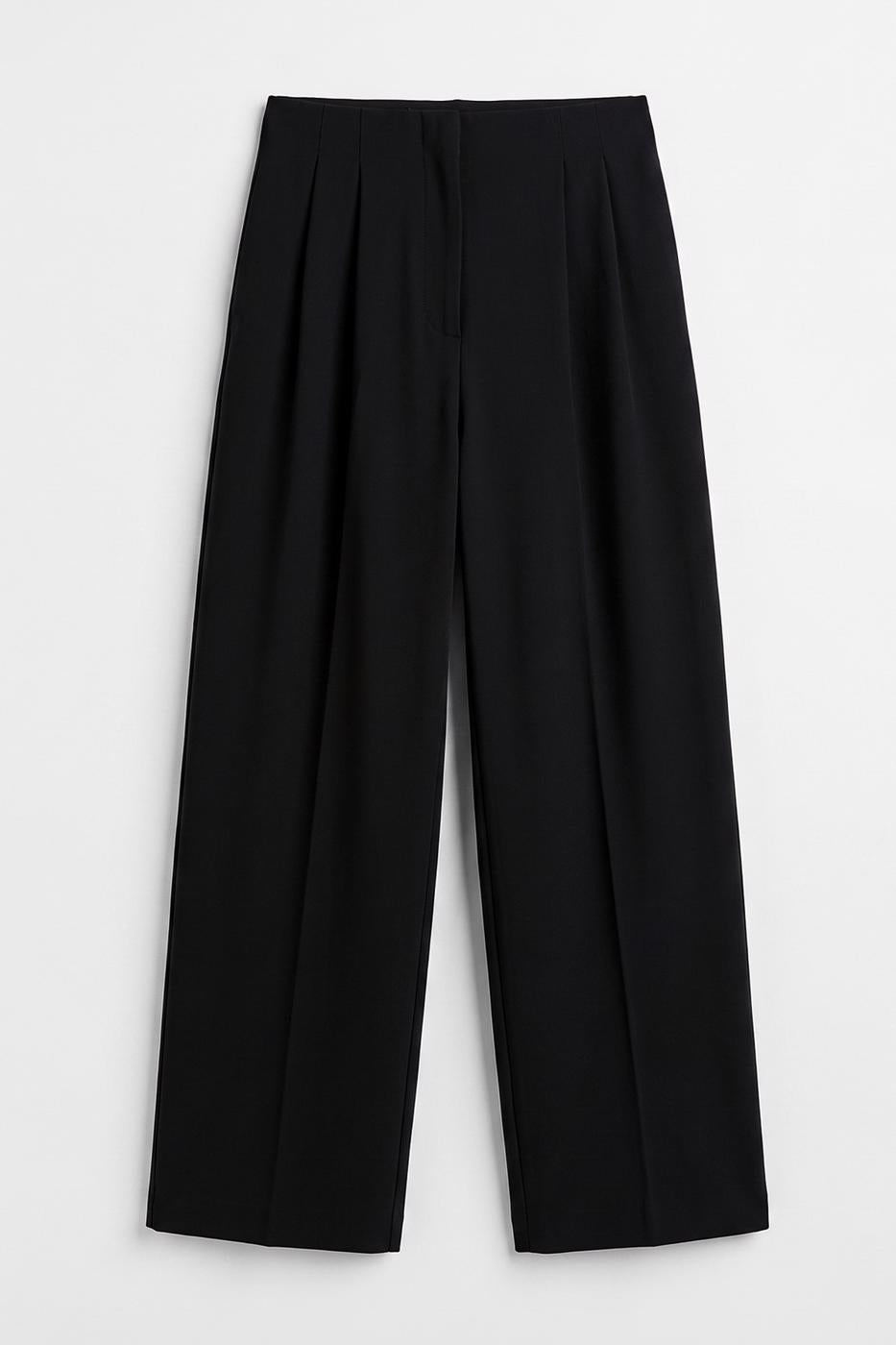 High-Waisted Pleated Trousers Black