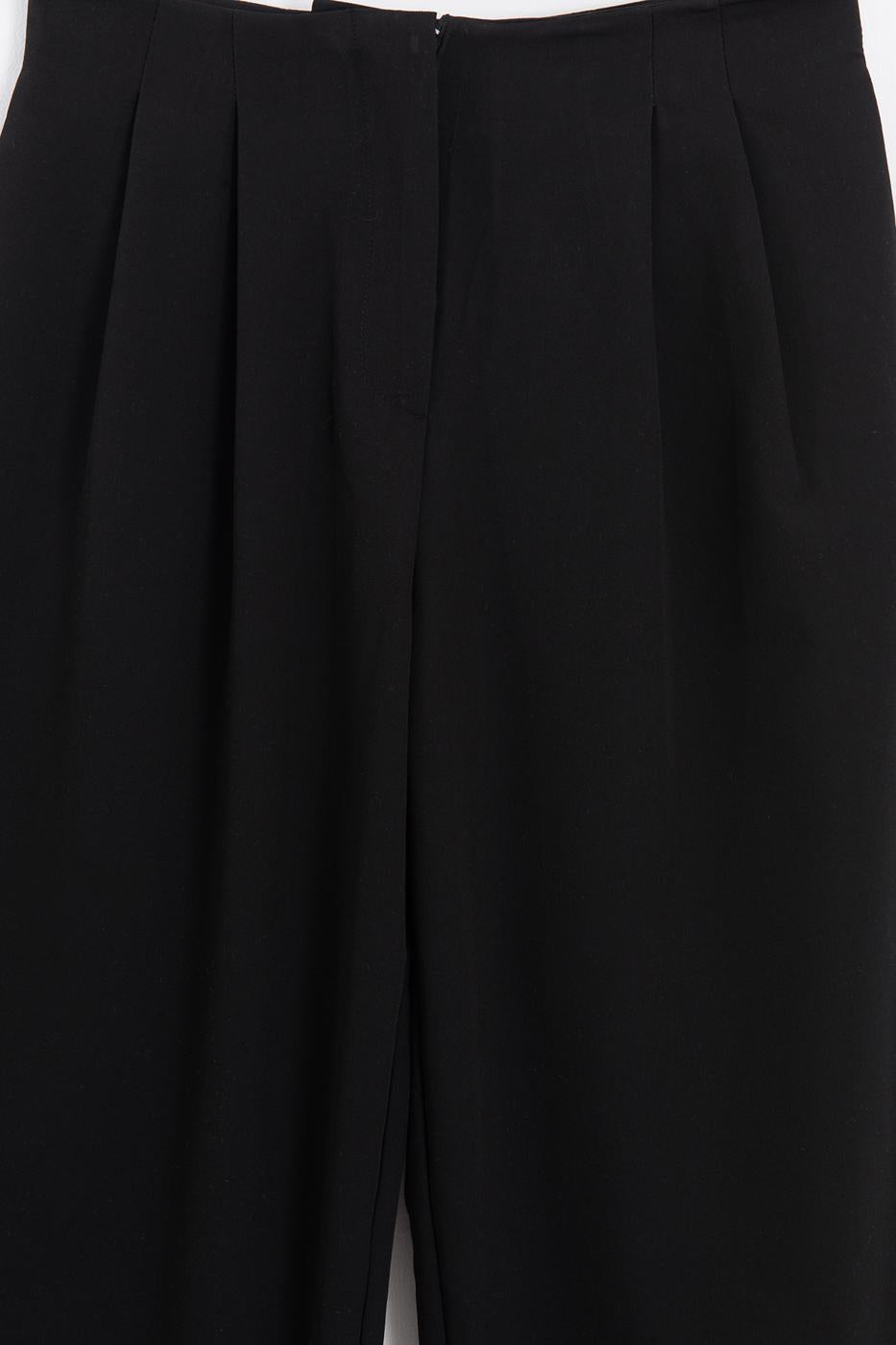 High-Waisted Pleated Trousers Black