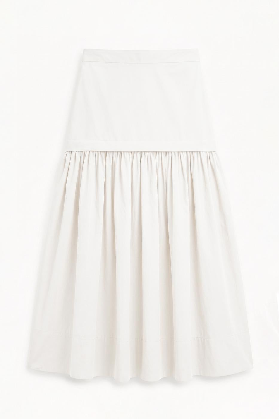 High-Waisted Poplin Midi Skirt White
