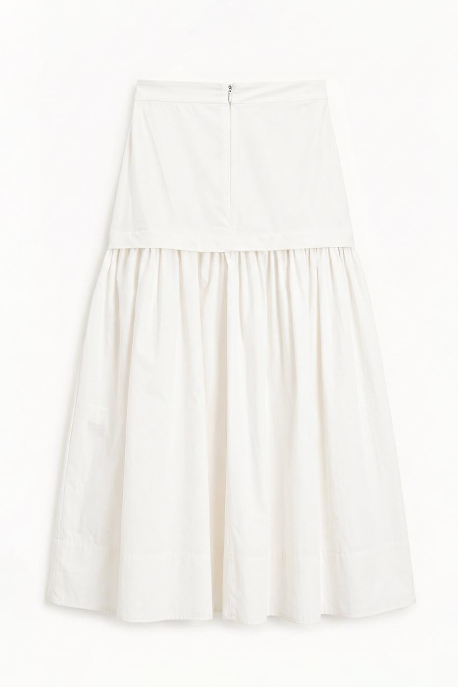 High-Waisted Poplin Midi Skirt White