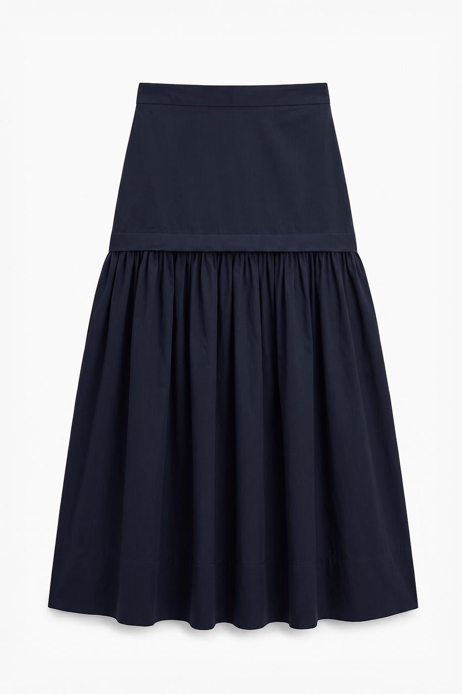 High-Waisted Poplin Midi Skirt Navy
