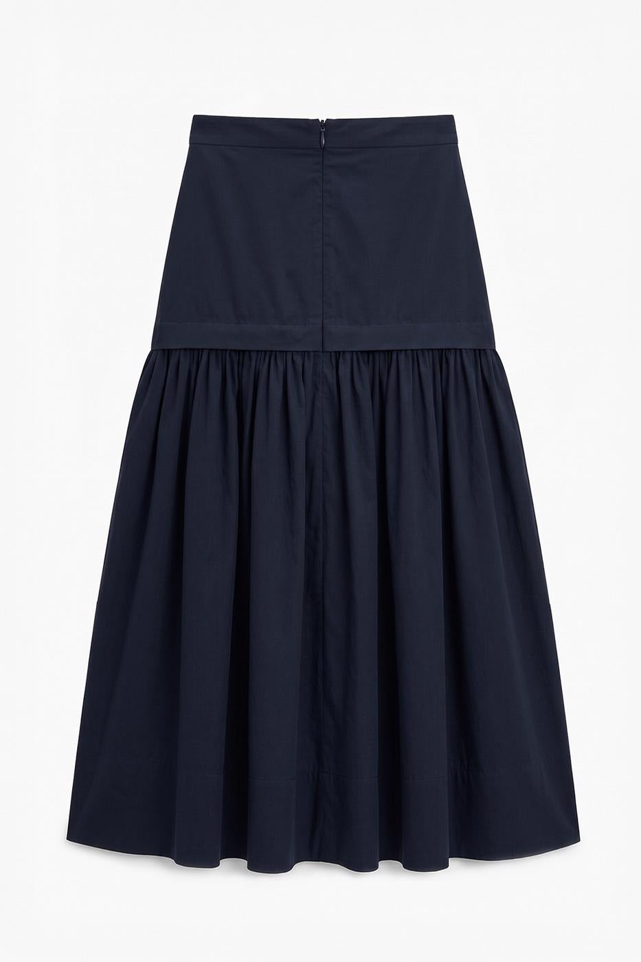 High-Waisted Poplin Midi Skirt Navy