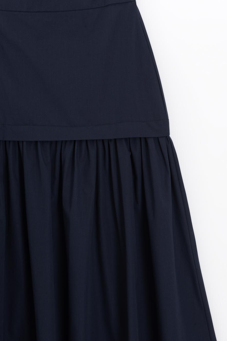High-Waisted Poplin Midi Skirt Navy