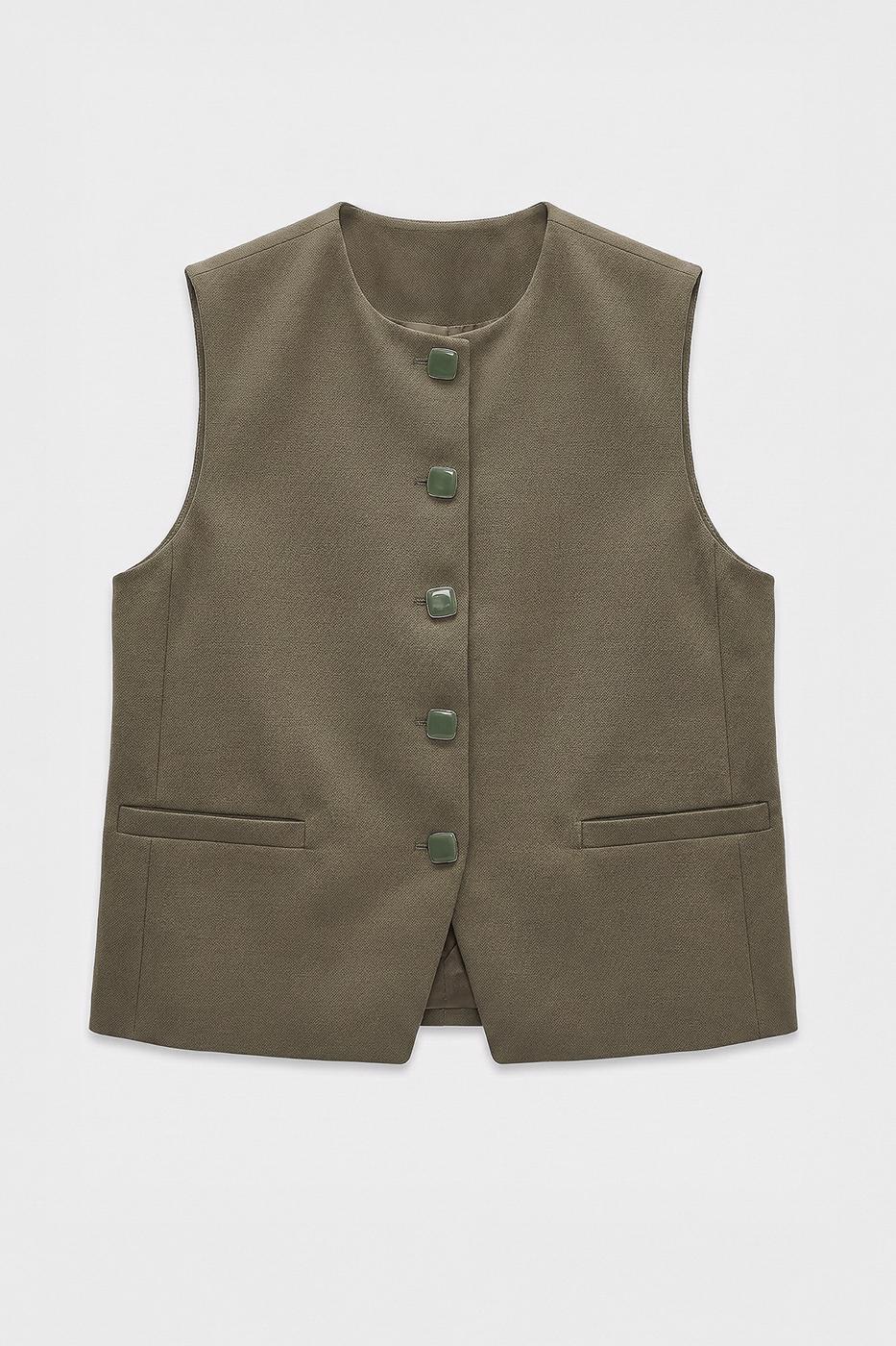 Round Neck Vest Khaki