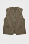 Round Neck Vest Khaki