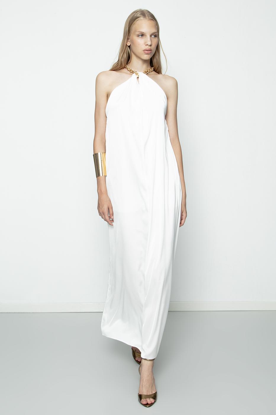 Chain Detailed Satin Maxi Dress Ecru