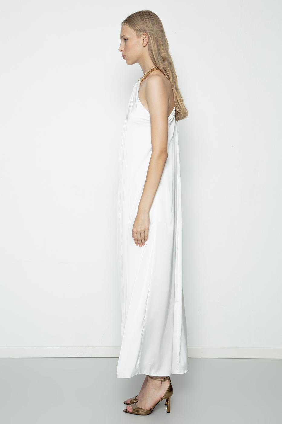 Chain Detailed Satin Maxi Dress Ecru