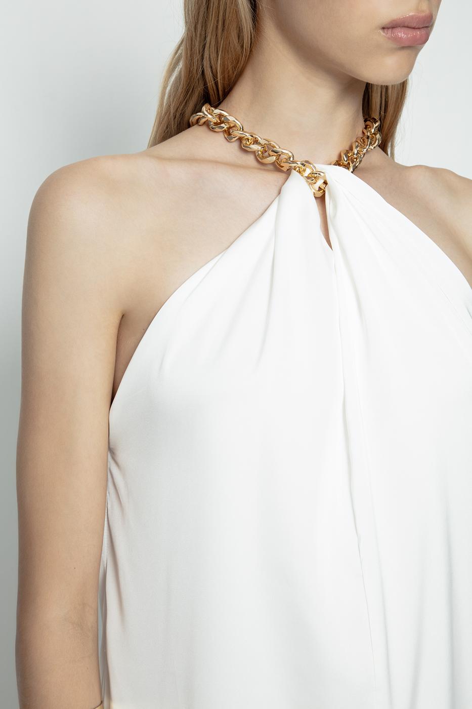 Chain Detailed Satin Maxi Dress Ecru