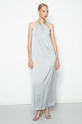 Chain Detailed Satin Maxi Dress Grey
