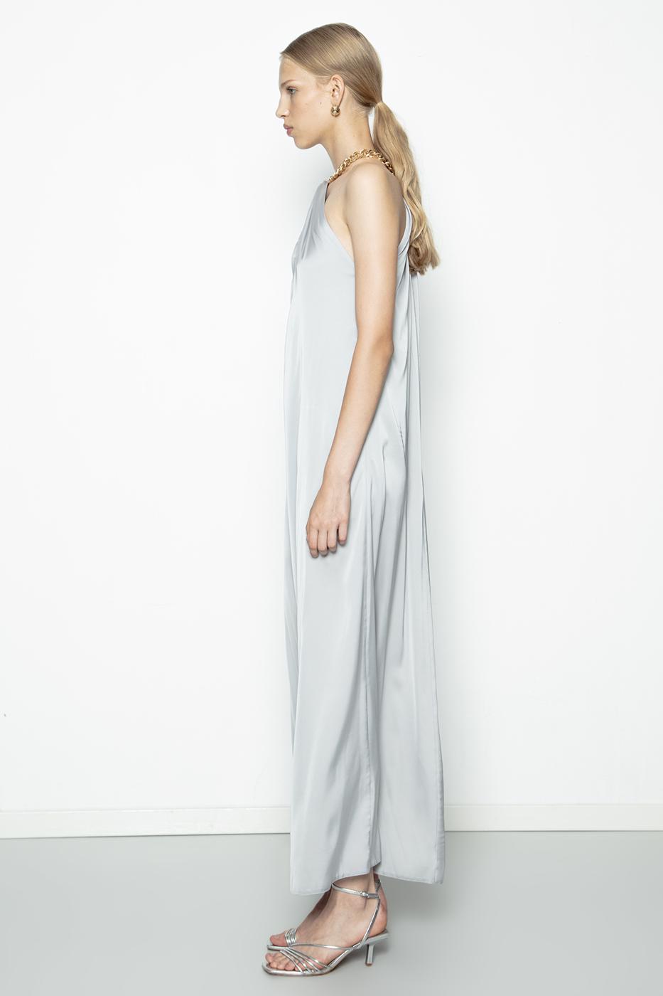 Chain Detailed Satin Maxi Dress Grey