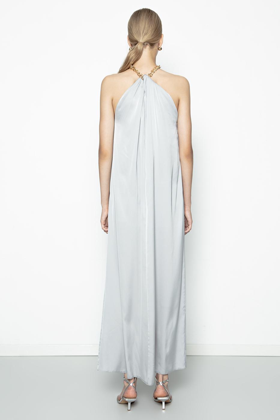 Chain Detailed Satin Maxi Dress Grey