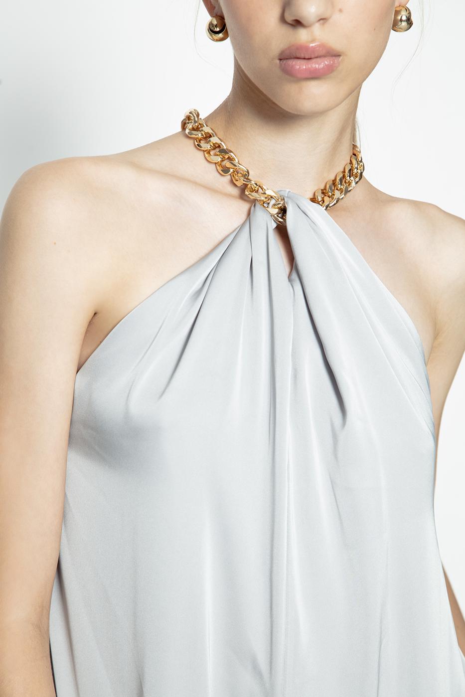 Chain Detailed Satin Maxi Dress Grey