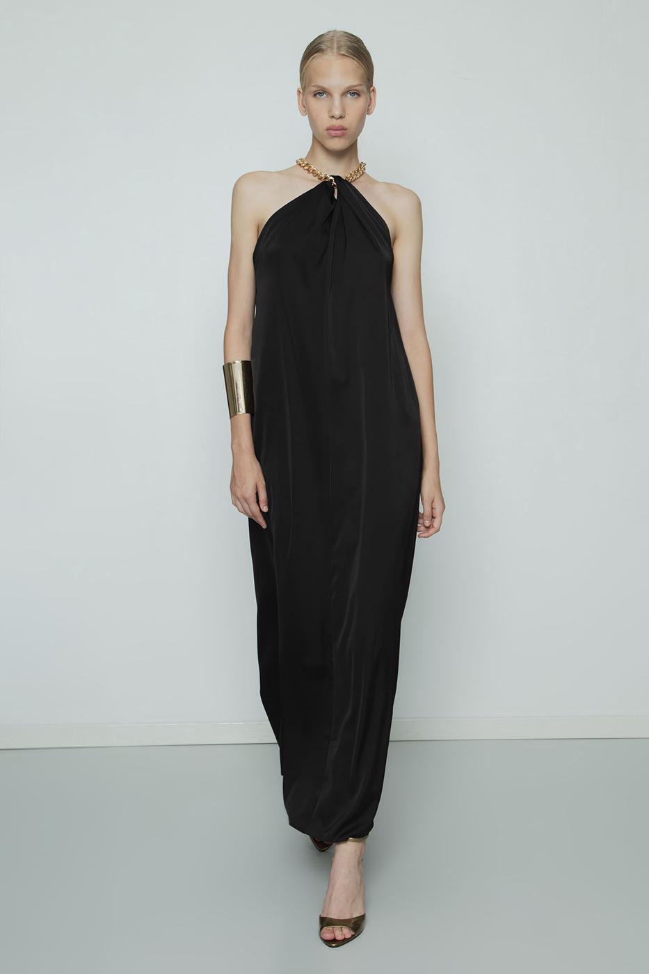 Chain Detailed Satin Maxi Dress Black