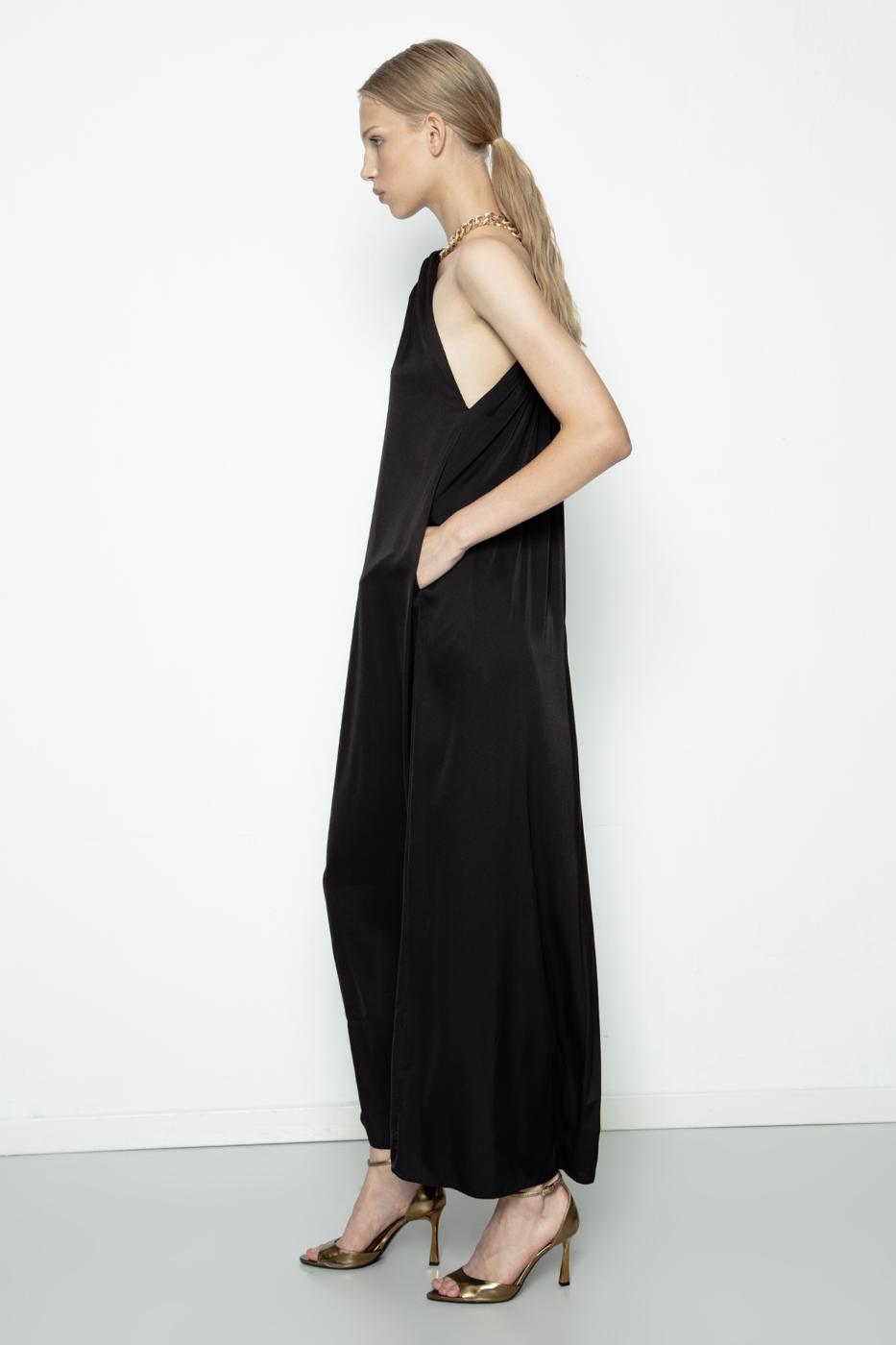 Chain Detailed Satin Maxi Dress Black