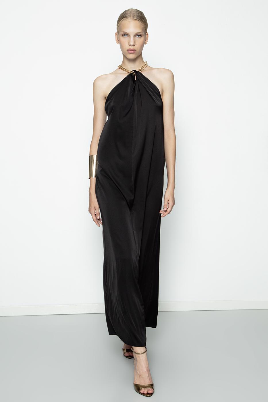 Chain Detailed Satin Maxi Dress Black