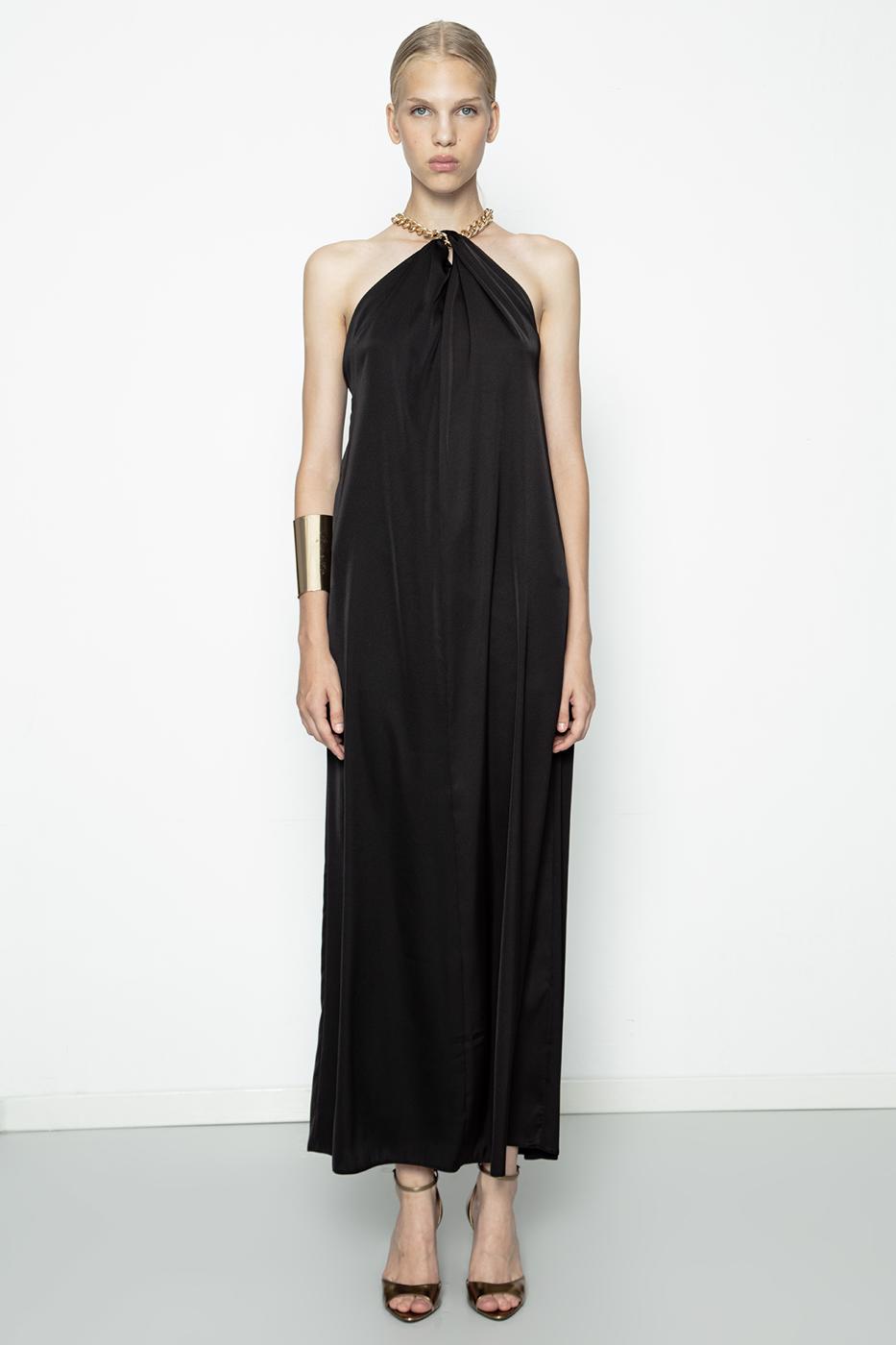 Chain Detailed Satin Maxi Dress Black