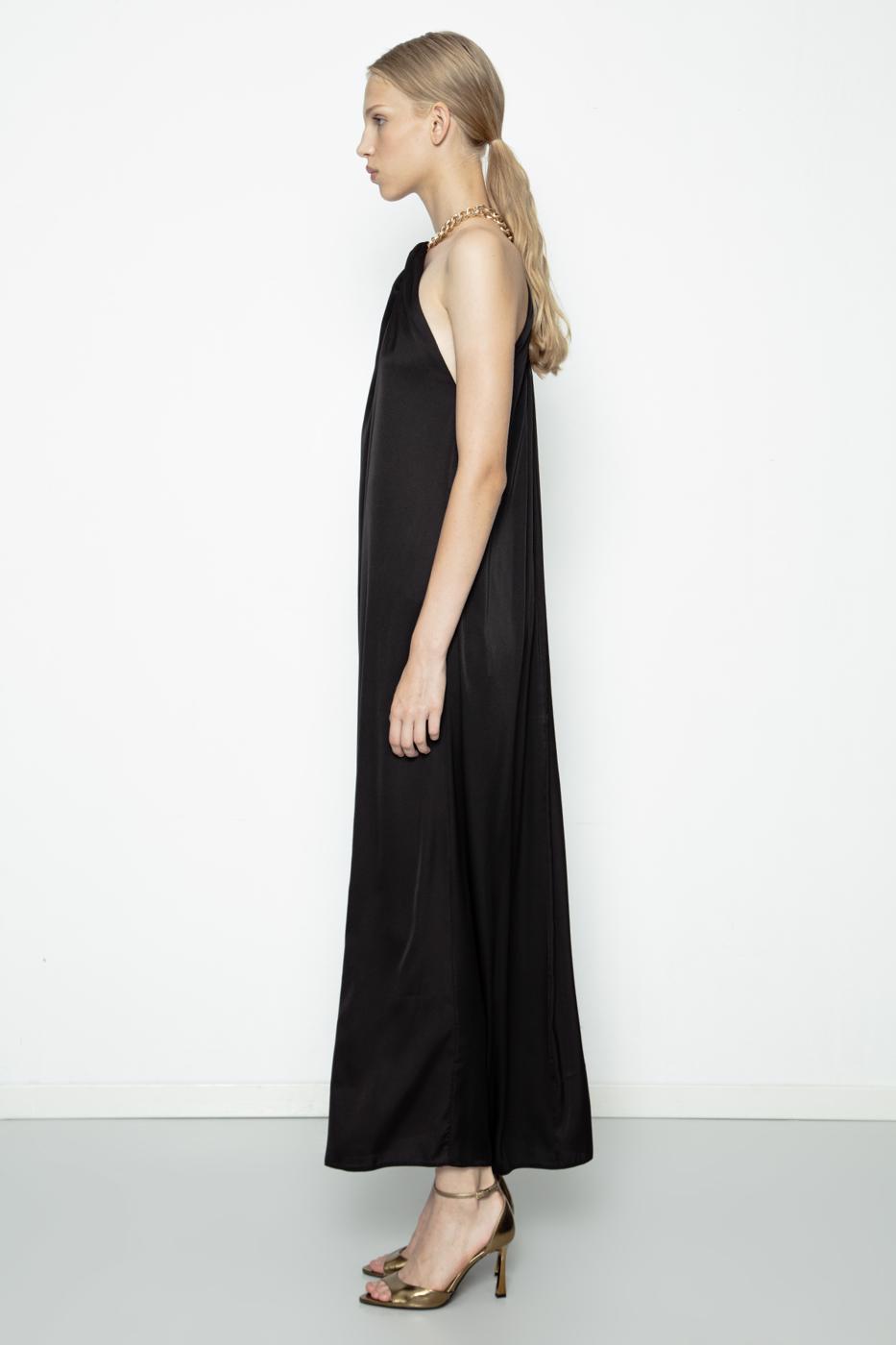 Chain Detailed Satin Maxi Dress Black
