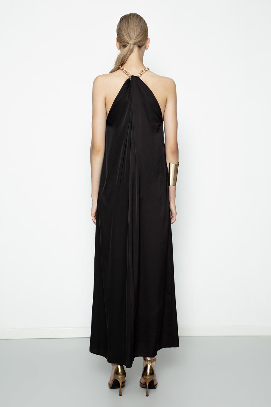 Chain Detailed Satin Maxi Dress Black