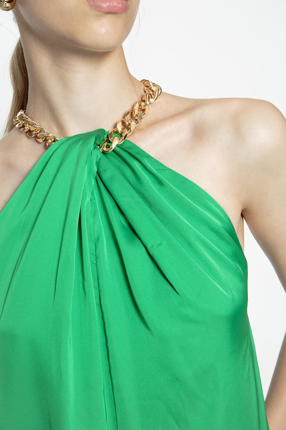 Chain Detailed Satin Maxi Dress Green