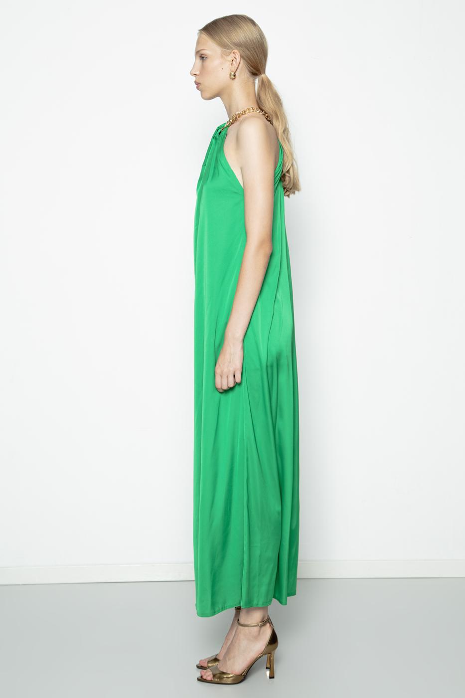Chain Detailed Satin Maxi Dress Green