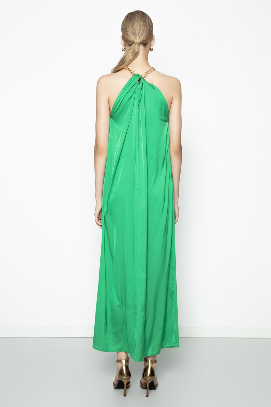 Chain Detailed Satin Maxi Dress Green